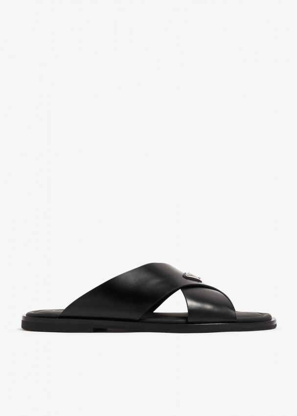 

Сандалии Prada Brushed Leather Crisscross, черный