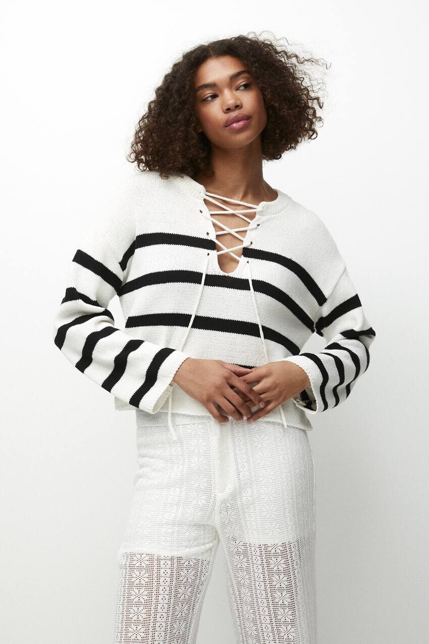 

Полосатый корсетный свитер Pull&Bear, экрю