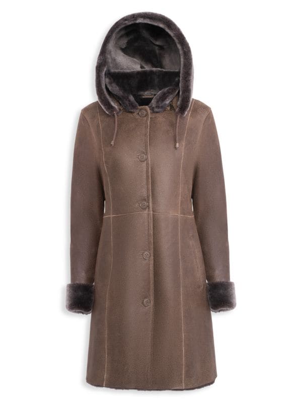 Куртка WOLFIE FURS с капюшоном из овечьей шерсти made for generation collection, ванильный