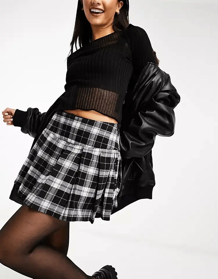

Юбка Asos Design Pleated Tennis Mini In Mono Check, черный/белый
