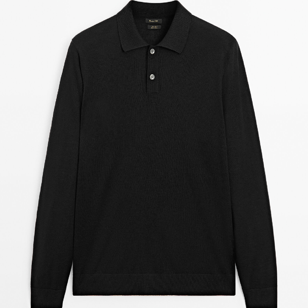 Свитер-поло Massimo Dutti Polo In 100% Merino Wool, черный свитер massimo dutti wide placket кремовый