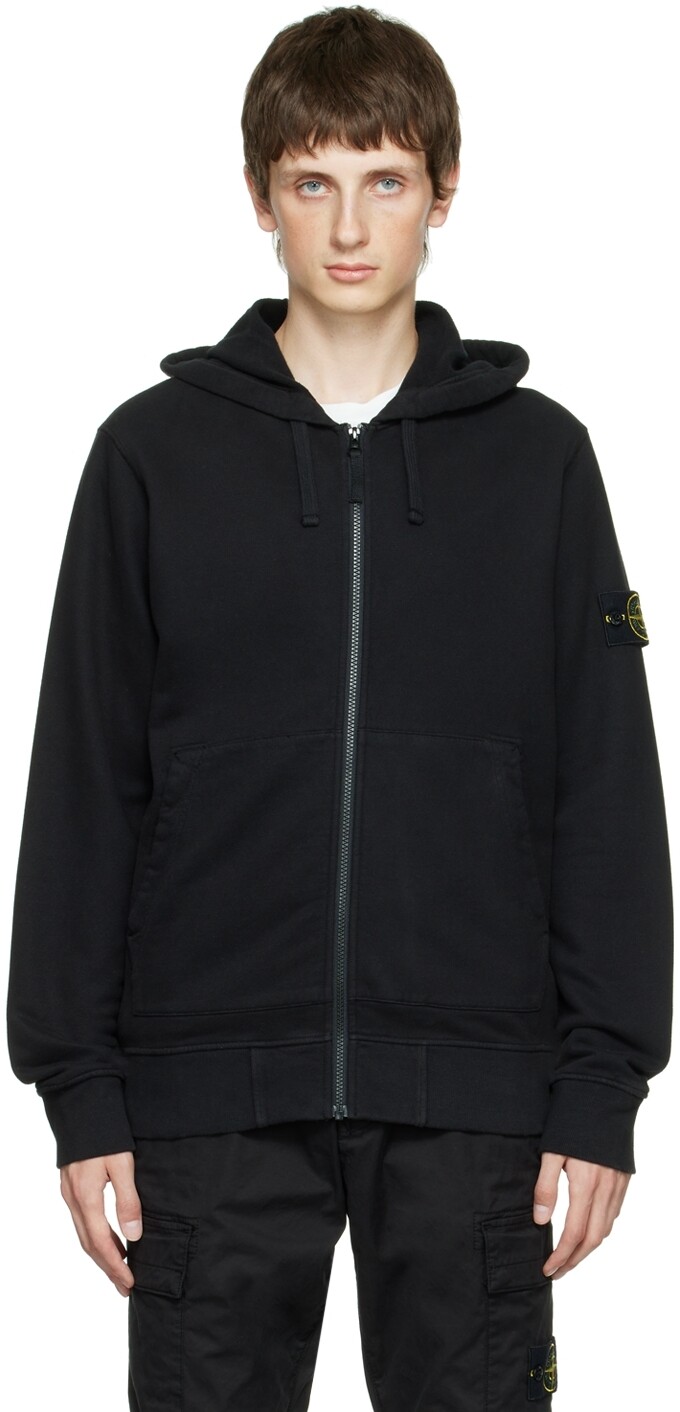 

Черная флисовая толстовка с капюшоном Stone Island, Черный