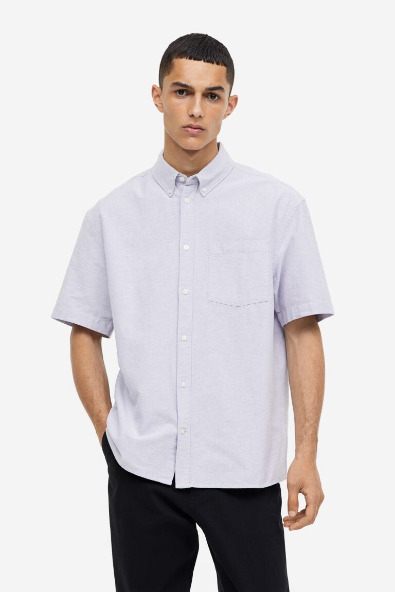 

Оксфордская рубашка свободного кроя с короткими рукавами H&M, бледно-фиолетовый
