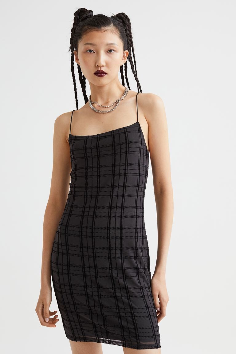 

Облегающее платье с открытой спиной H&M, черный/сетка