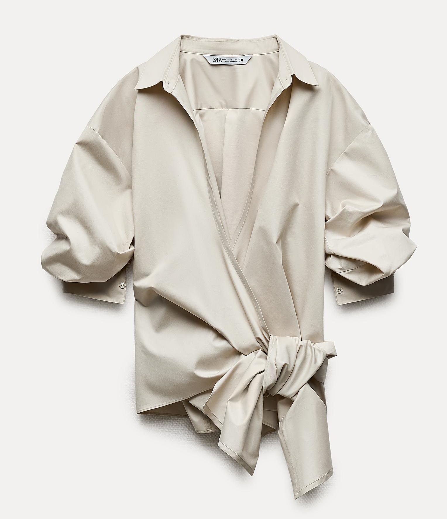 Рубашка Zara Zw Collection Crossover With Tie Detail, бежевый