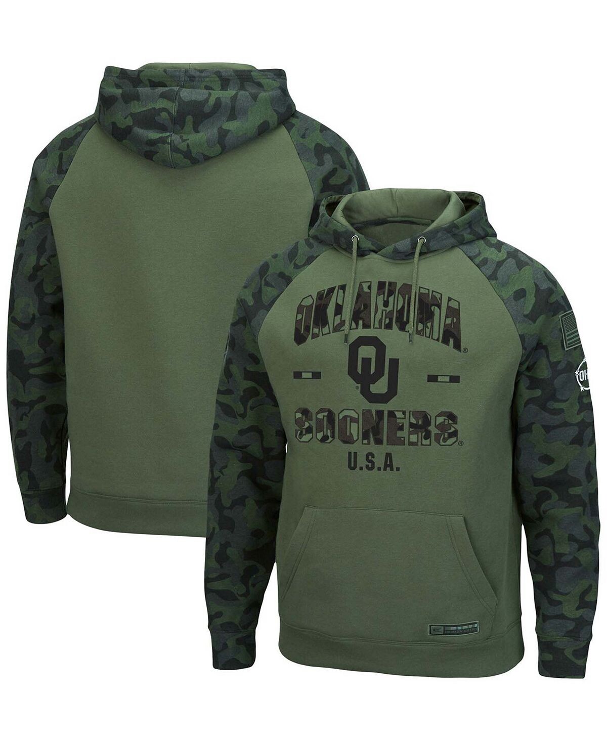 

Мужская оливковая, камуфляжная толстовка с капюшоном и регланами oklahoma sooners oht в стиле милитари Colosseum, мульти