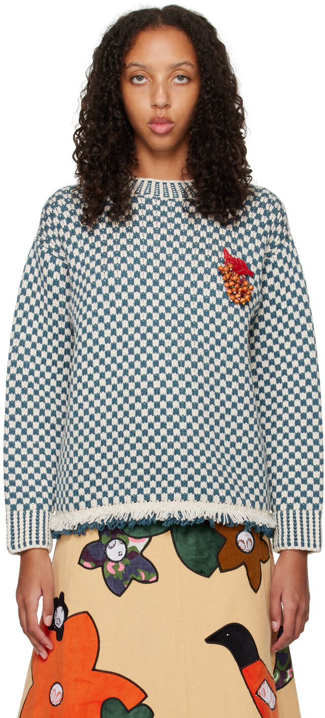 

Синий свитер с бахромой Off-White Bode