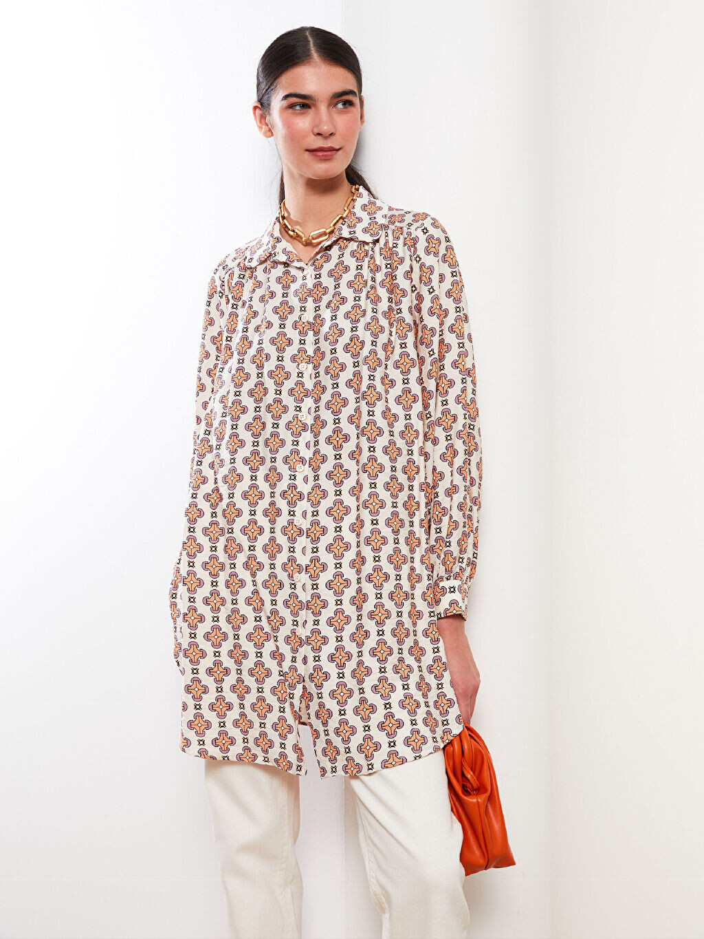 

Женская туника с длинным рукавом и воротником-стойкой LCW Modest