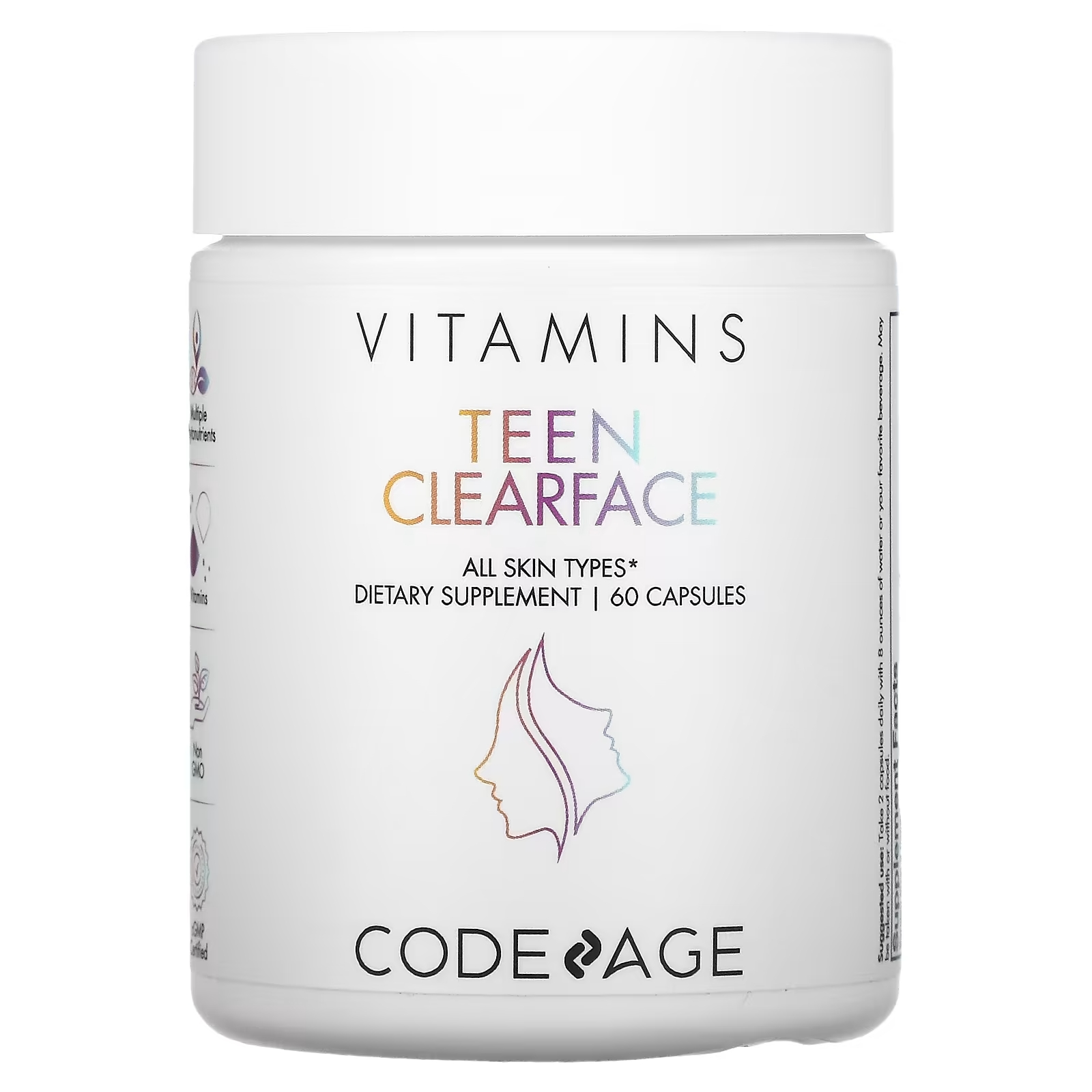 Codeage Teen Clearface Vitamins для всех типов кожи, 60 капсул витамины clearface для подростков codeage 60 капсул