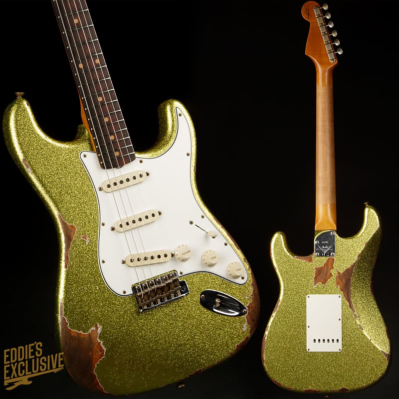 Электрогитара Fender Custom Shop Eddie's Guitars Exclusive Dealer Select Roasted 1963 Stratocaster Heavy Relic - Chartreuse Sparkle дилер