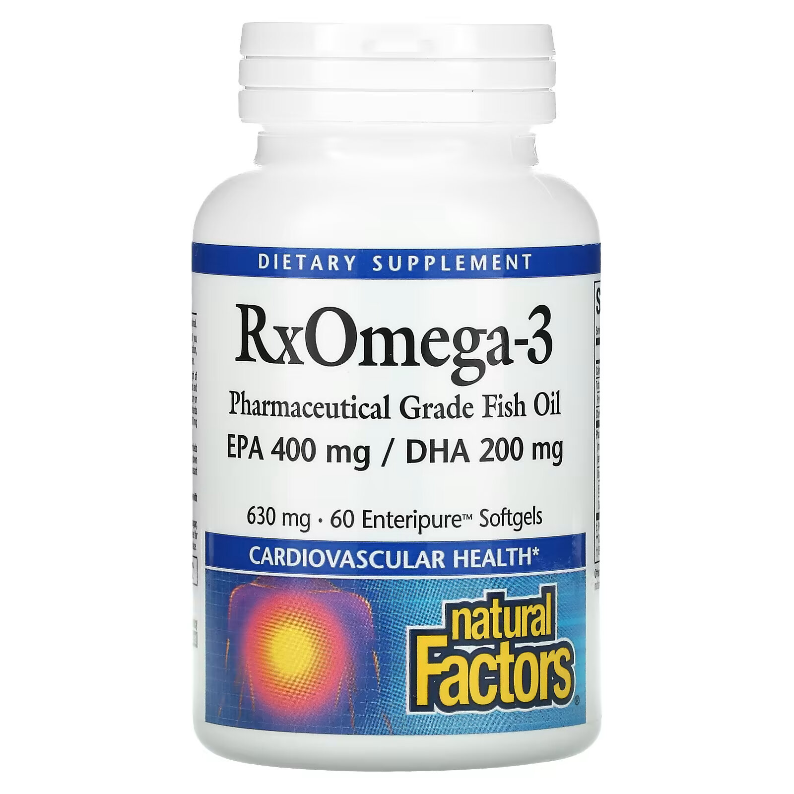 Natural Factors, RxOmega-3, 630 мг, 60 капсул Enteripure natural factors рыбий жир с максимальной силой действия rxomega 3 для приема один раз в день 900 мг 60 капсул enteripure