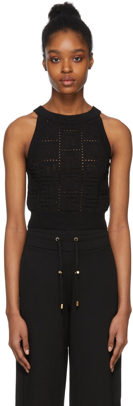 

Черная вязаная майка с монограммой Balmain
