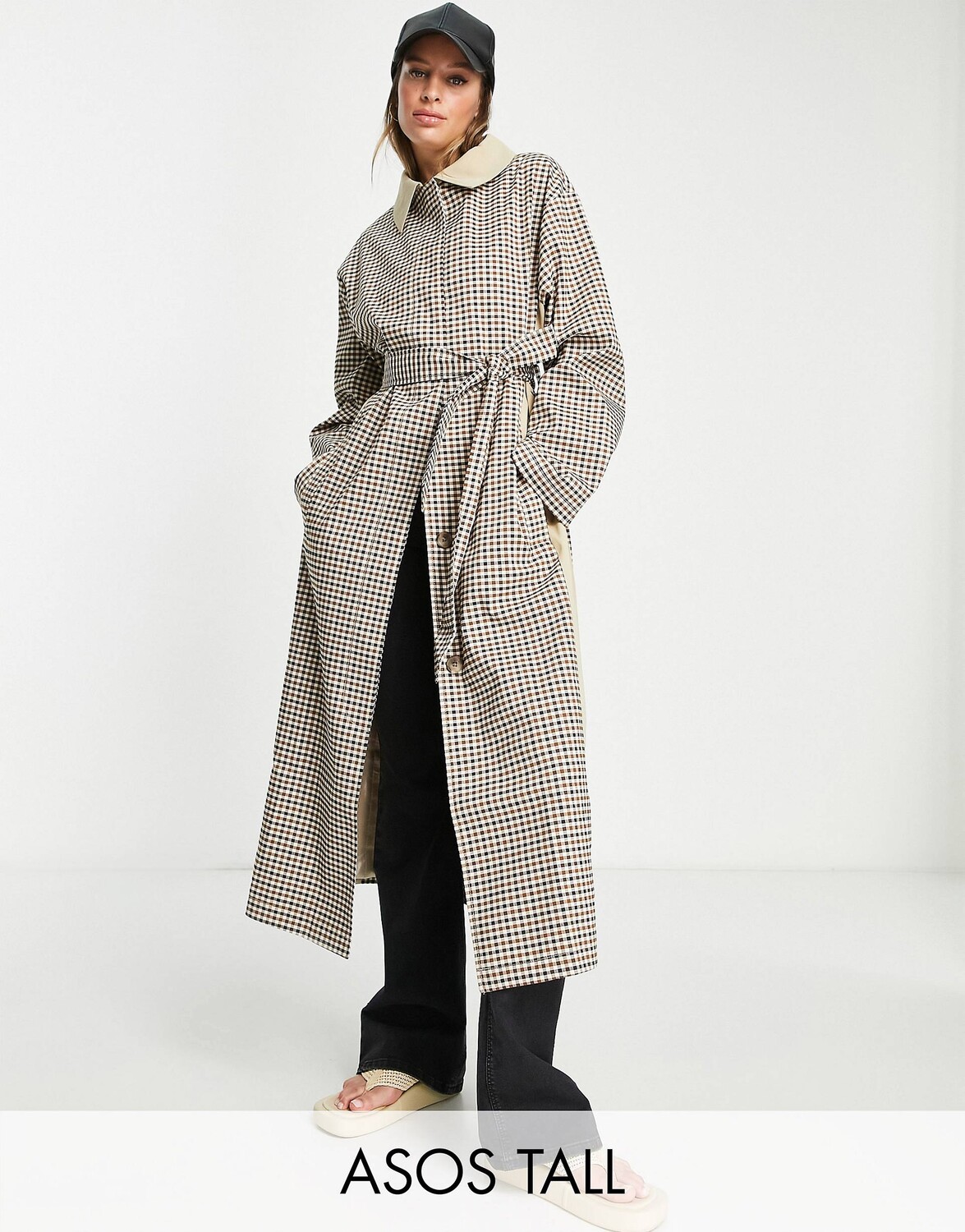 

Темно-синий тренч в клетку ASOS DESIGN Tall