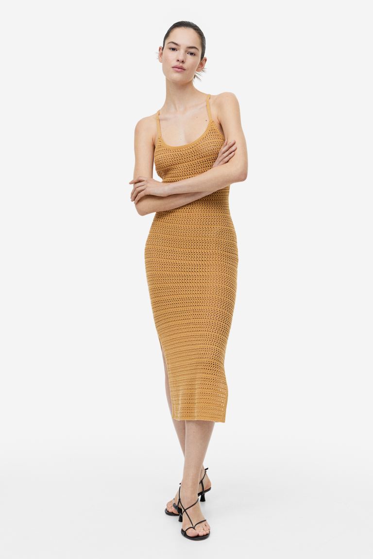 Вязаное крючком платье H&M, горчица желтая