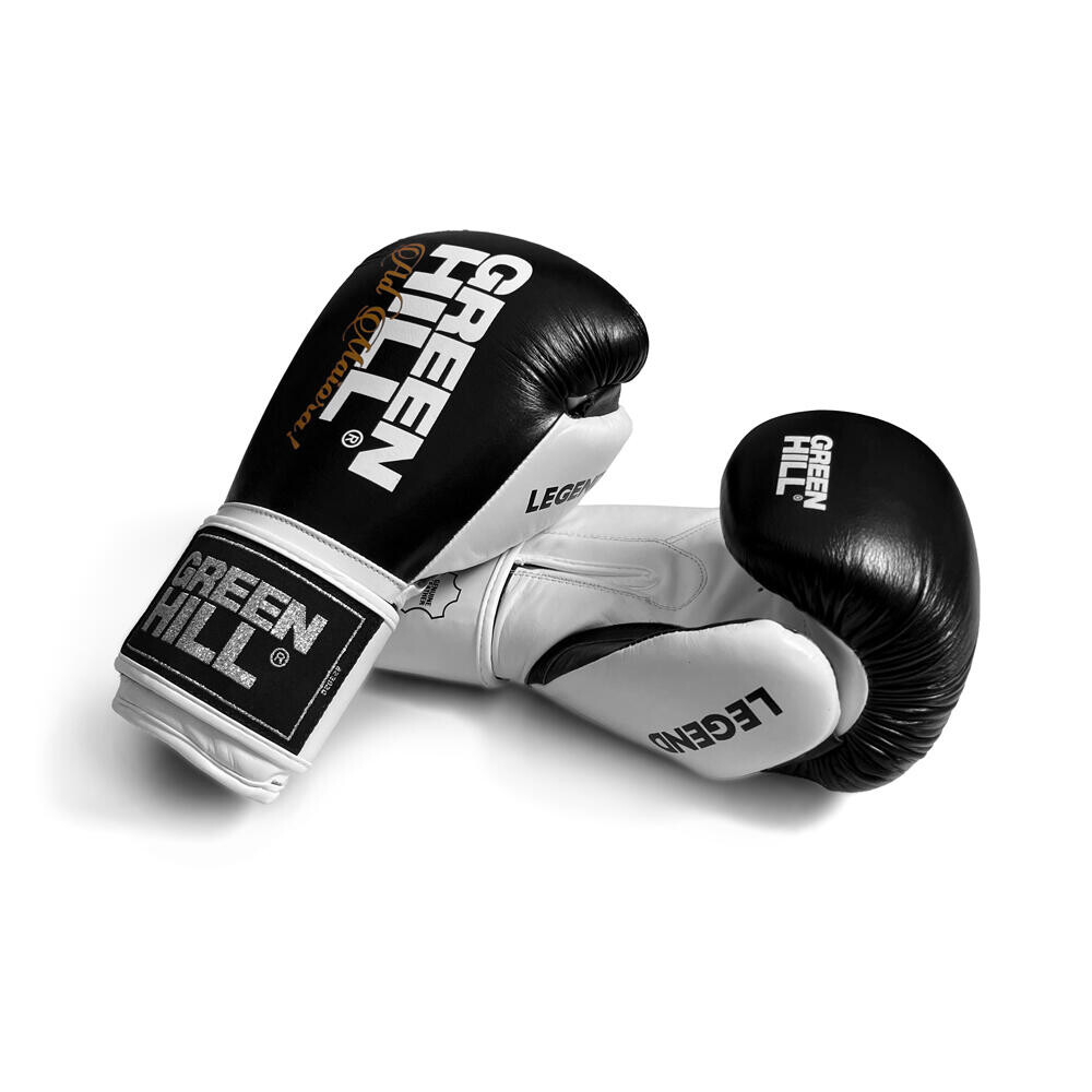 Боксерские перчатки Legend Silver edition Черный/Белый 12 унций GREEN ...