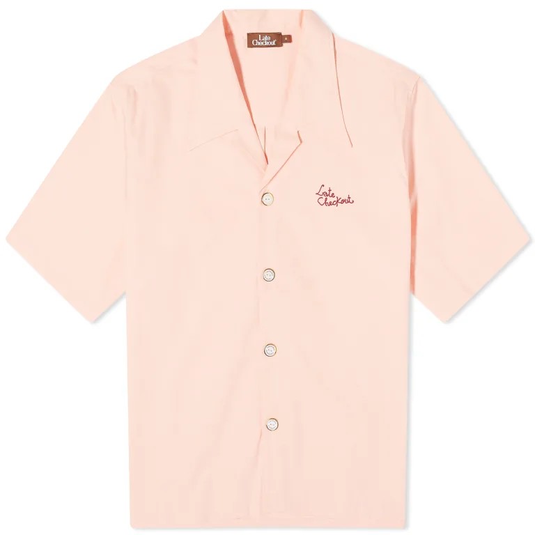 checkout 2 Отпускная рубашка с вышивкой Late checkout унисекс, розовый
