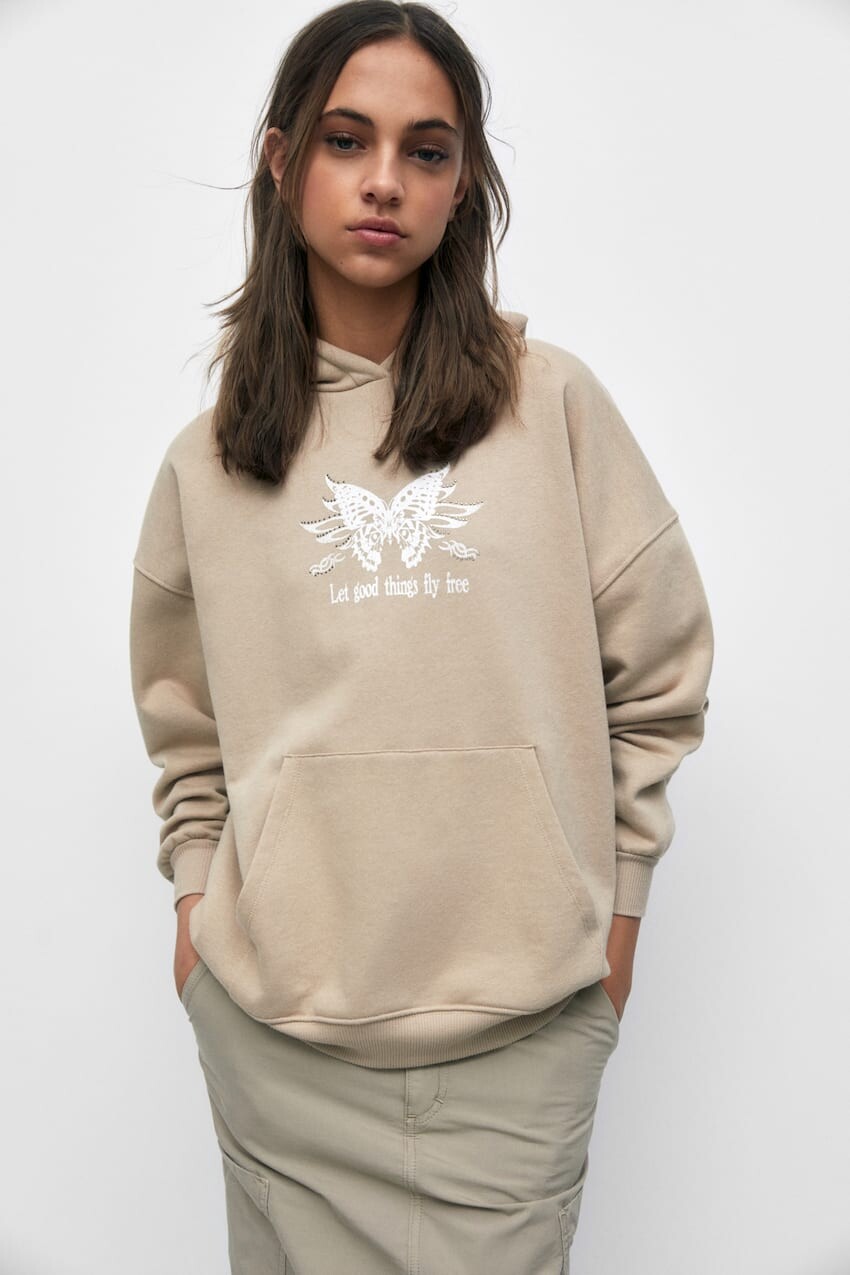 

Худи оверсайз с бабочками Pull&Bear, серый