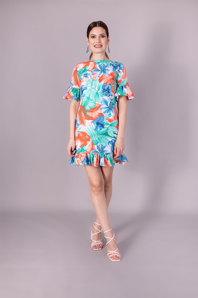 Короткое платье с тропическим принтом Ilona Andreoiu, белый платье короткое с тропическим принтом 48 розовый