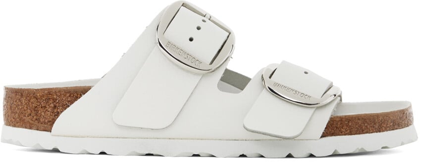 

Белые узкие босоножки Birkenstock Arizona с большой пряжкой