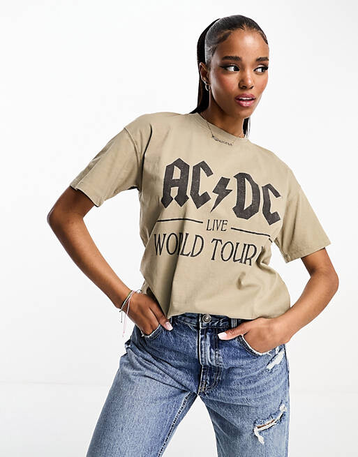 

Черная футболка с надписью Pull&Bear AC/DC