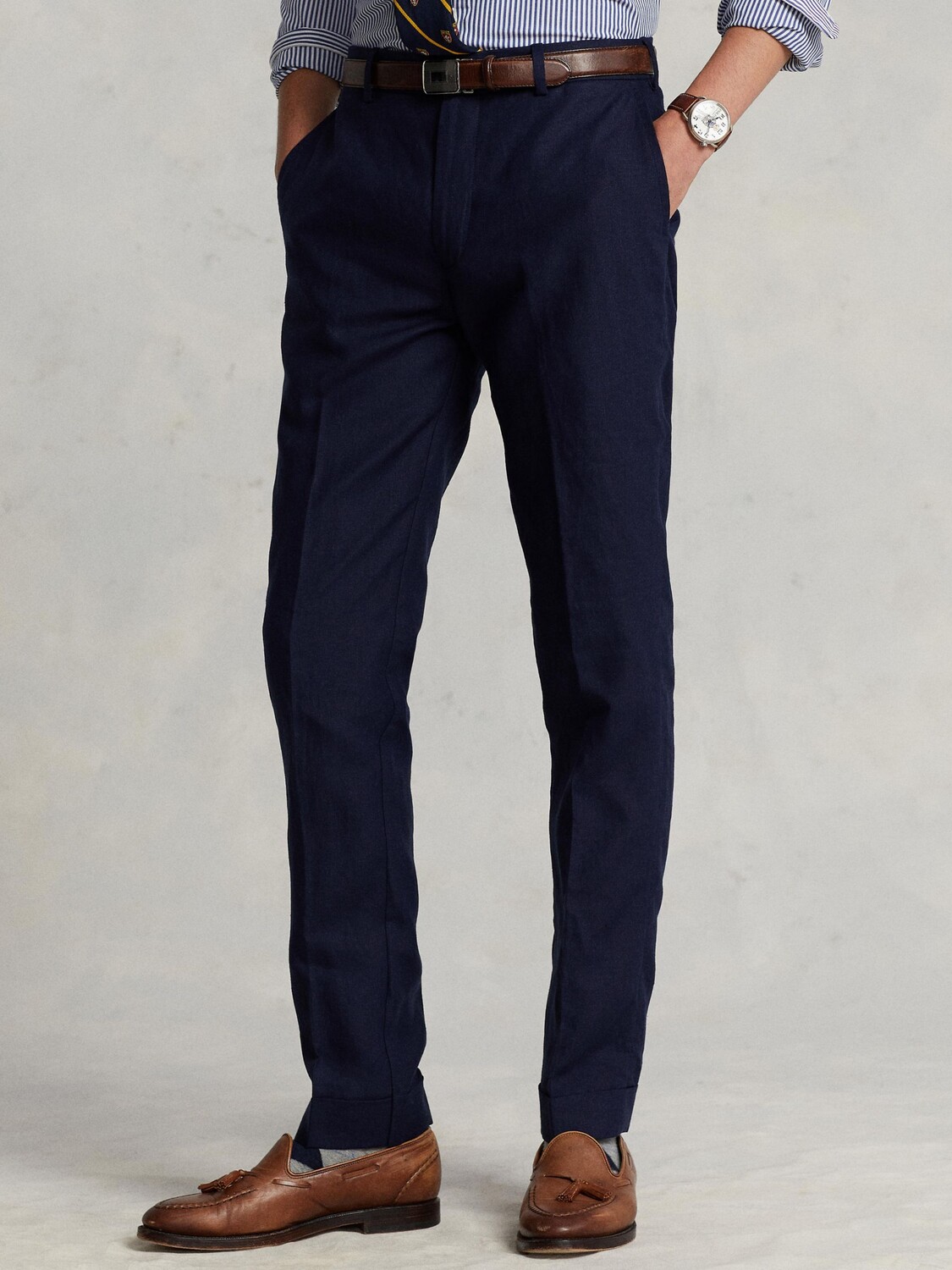 

Брюки из фактурного льна Ralph Lauren, темно-синие, Синий