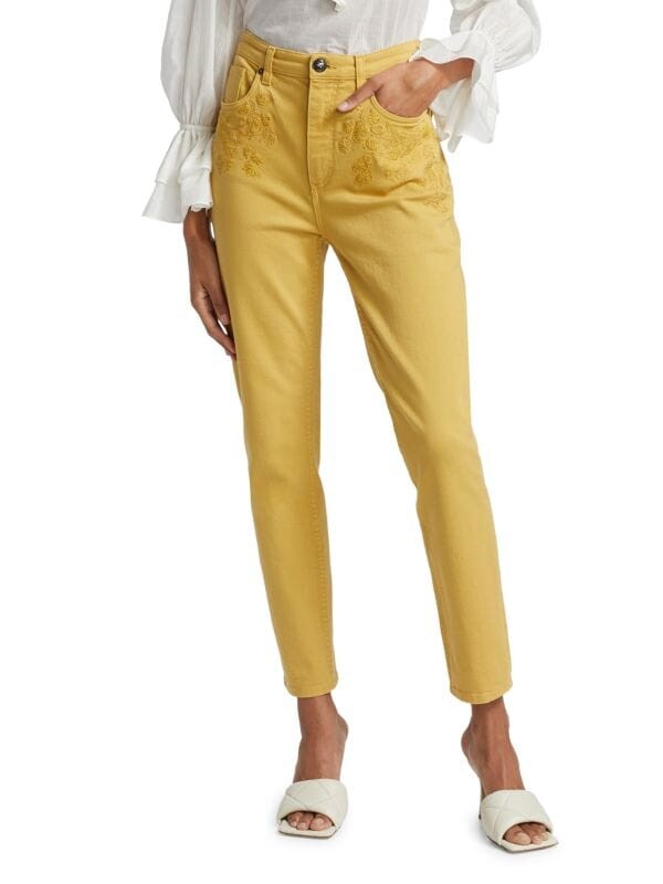 

Джинсы скинни с вышивкой Etro Yellow