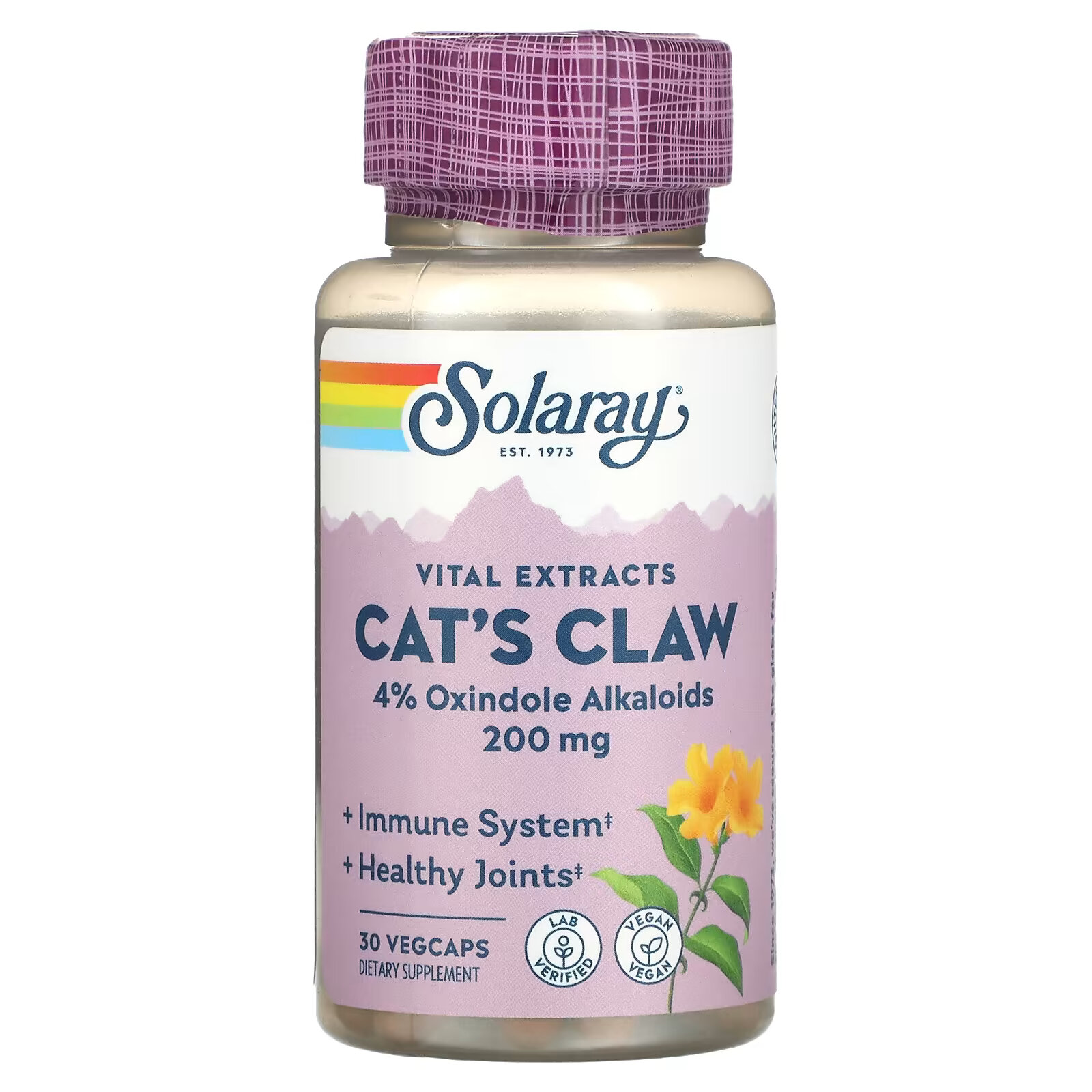 Solaray, Экстракт коры кошачьего когтя, 200 мг, 30 вегетарианских капсул