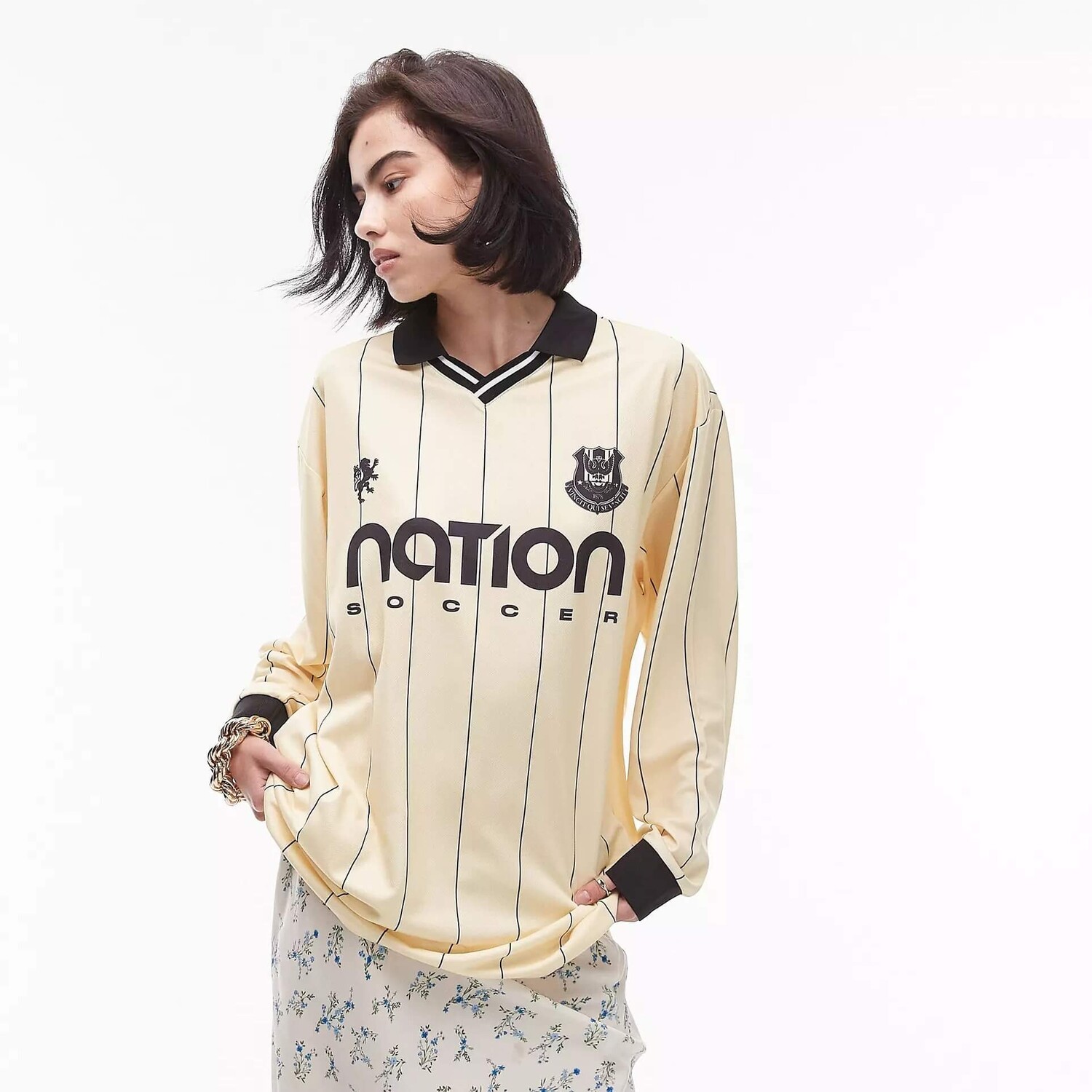 

Футболка-поло Topshop Long Sleeves Nation Soccer, светло-желтый/черный