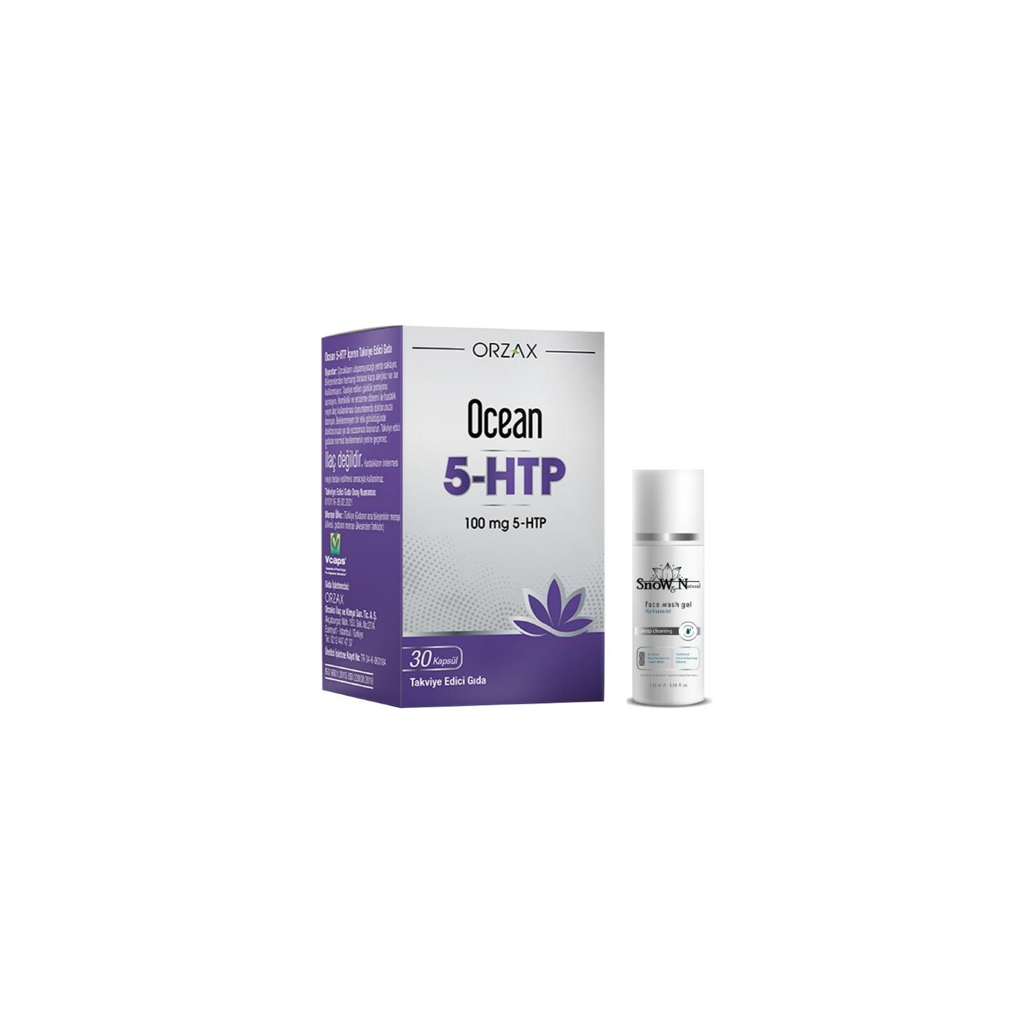 Пищевая добавка Orzax Ocean 5 Htp 100 мг, 30 капсул + Очищающий гель для лица, 100 мл гидрокситриптофан 5 htp snt 5 htp 110 капс