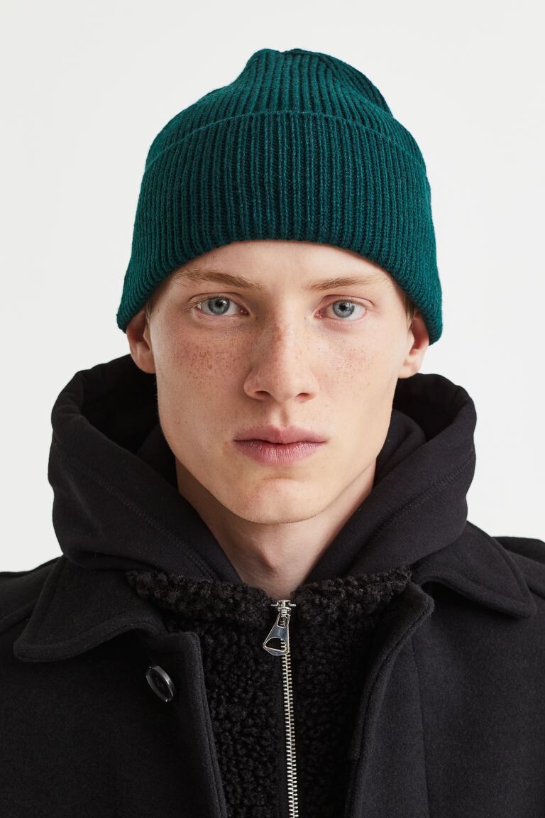 

Вязаная шапка с узором в рубчик H&M, темно-бирюзовый