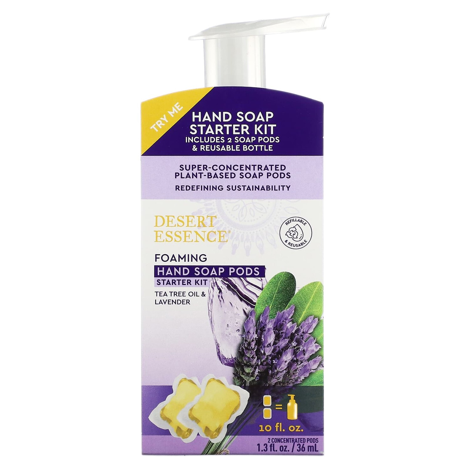 

Стартовый Набор Пенящихся Капсул Desert Essence для рук, масло чайного дерева / лаванда, 300 мл