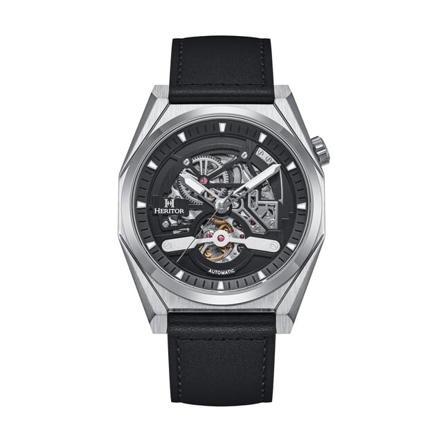 

Автоматические часы Amadeus semi squelette с кожаным браслетом Heritor Automatic, серебряный