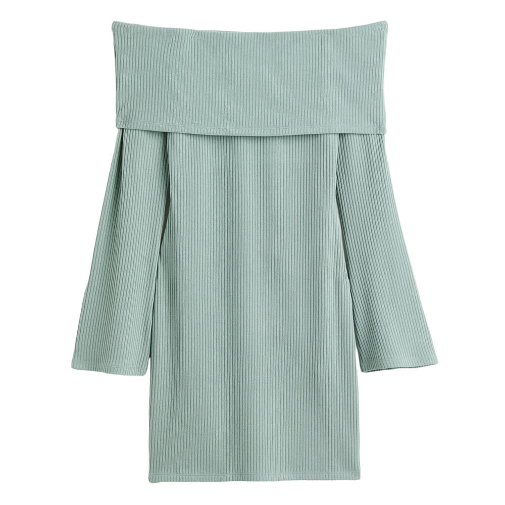 

Платье H&M Off-the-shoulder Ribbed, пастельно-зеленый
