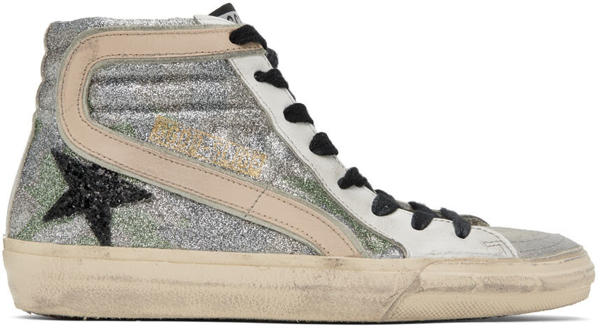 

Серебристо-белые классические высокие кеды Slide Golden Goose, Белый