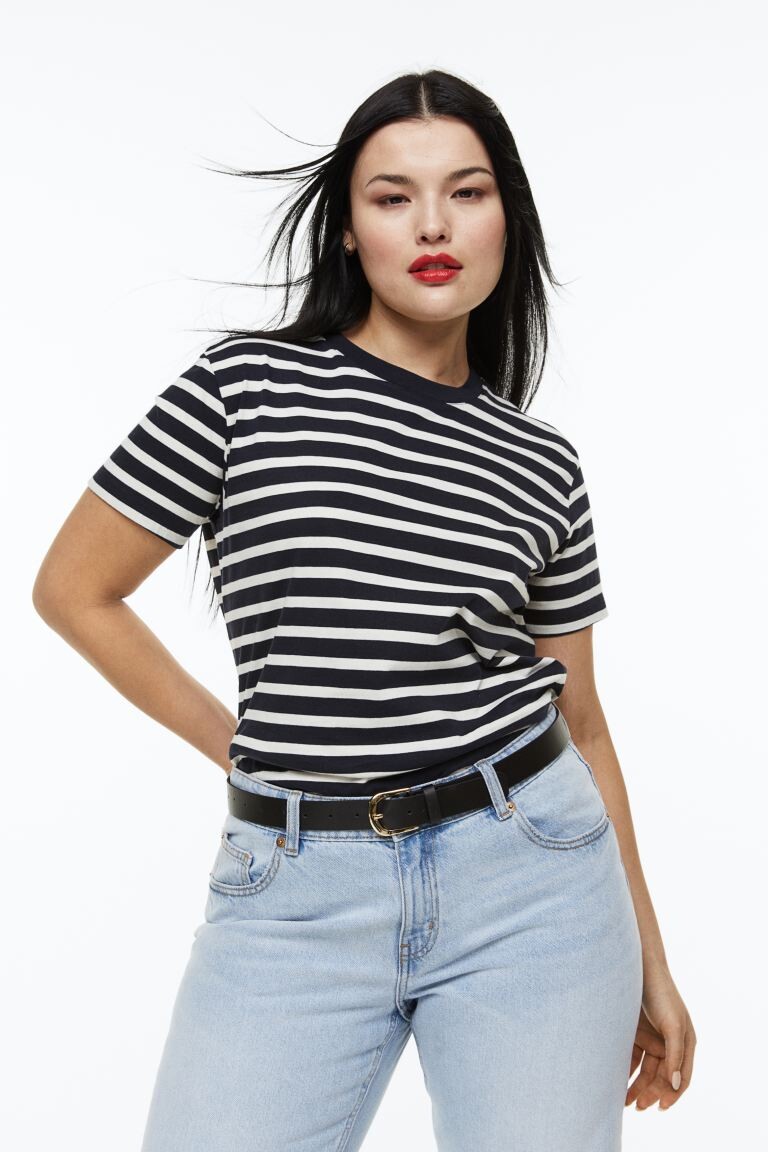

Хлопковая футболка H&M, темно-синий/полосатый