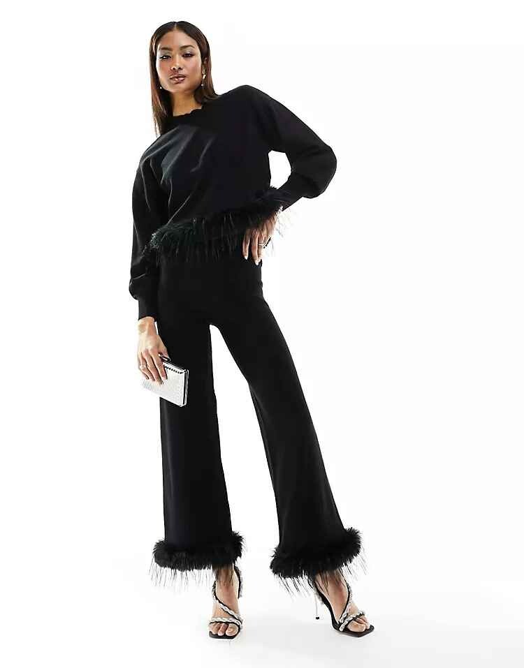 

Брюки YAS Knitted Faux Fur Trim, черный