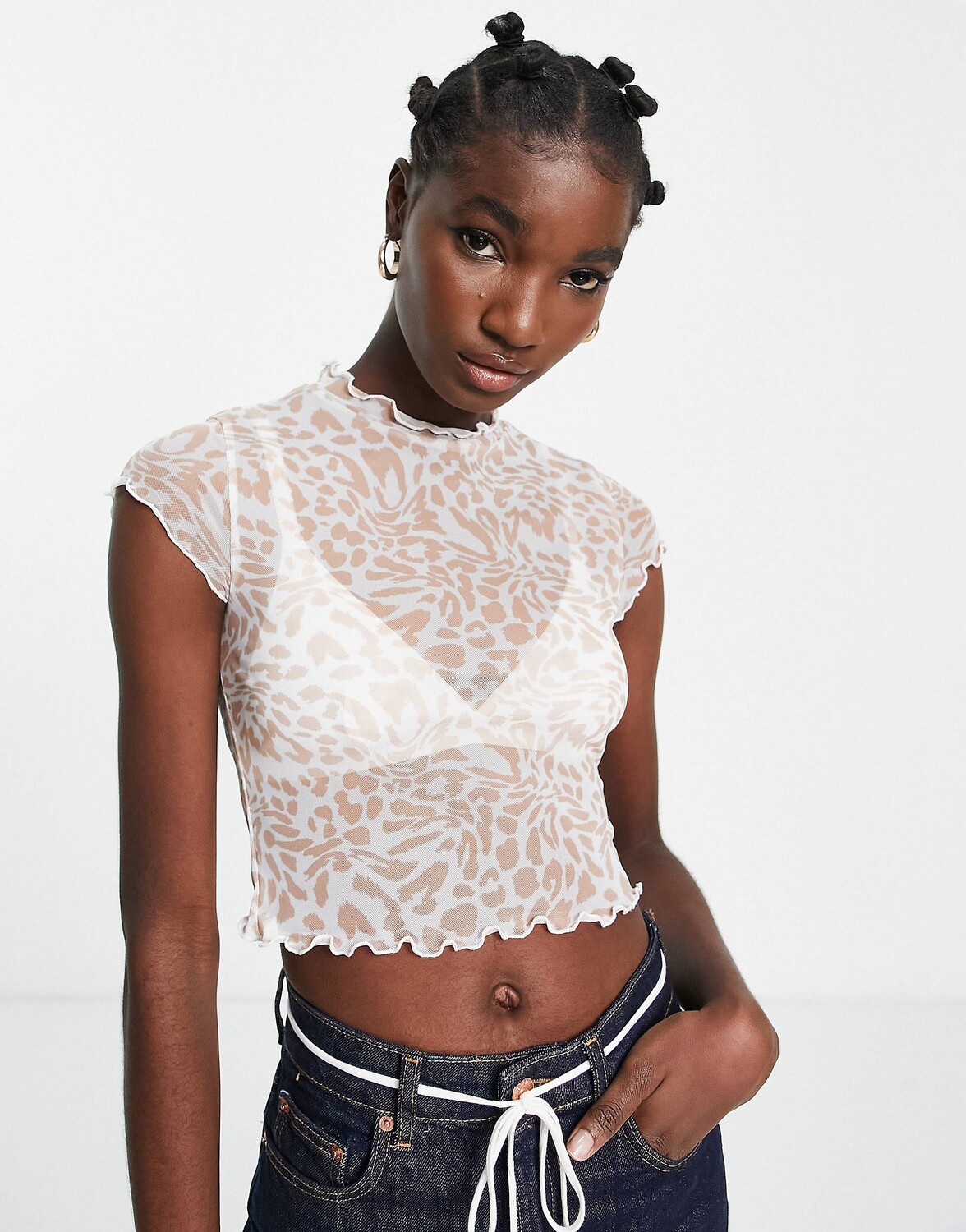 

Топ из фактурной сетки с животным принтом ASOS DESIGN