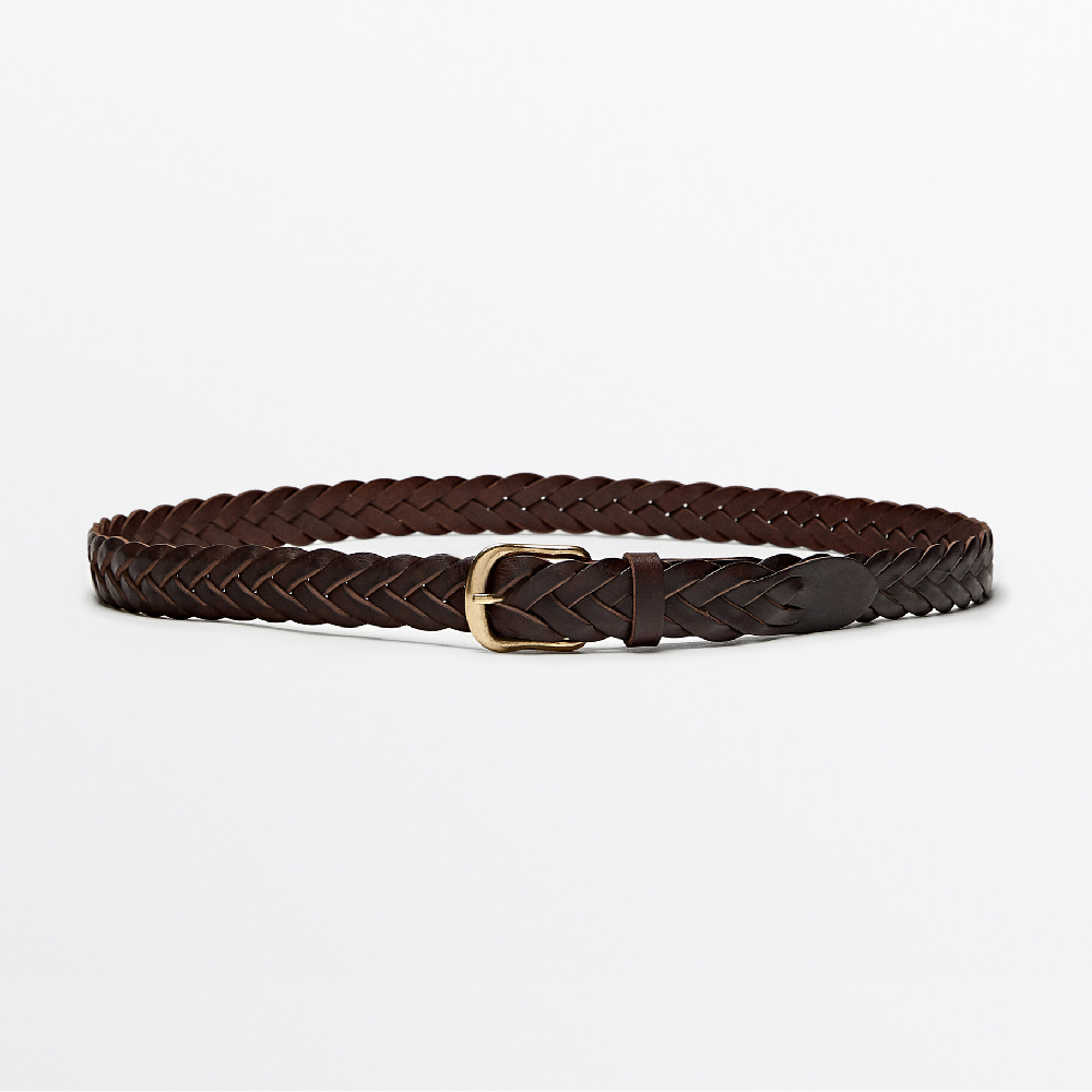 Ремень Massimo Dutti Braided Leather, коричневый
