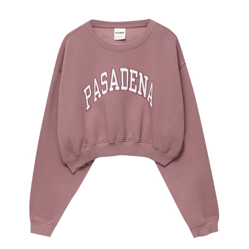 

Свитшот Pull&Bear Cropped Varsity-style, темно-розовый