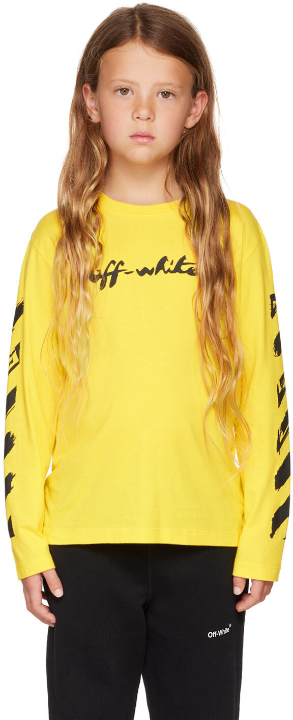 

Детская желтая футболка с длинным рукавом и надписью Off-White