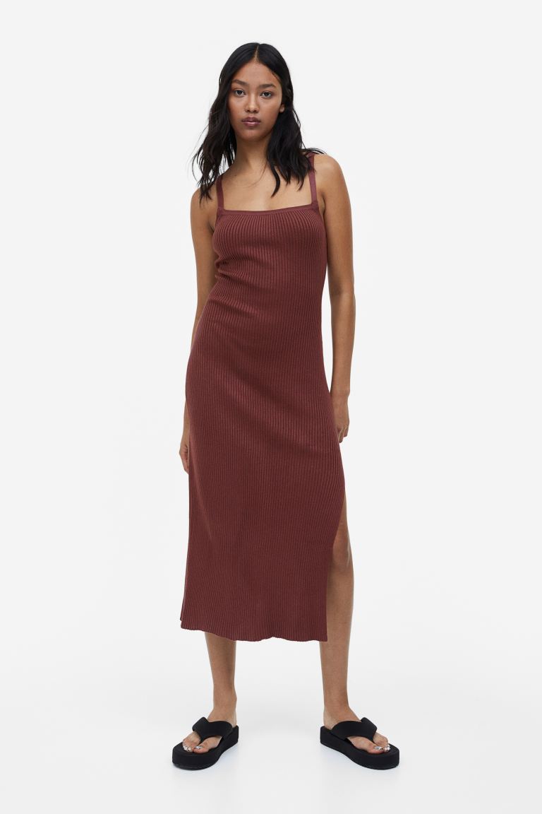 цена Трикотажное платье в рубчик с открытой спиной H&M, темно коричневый