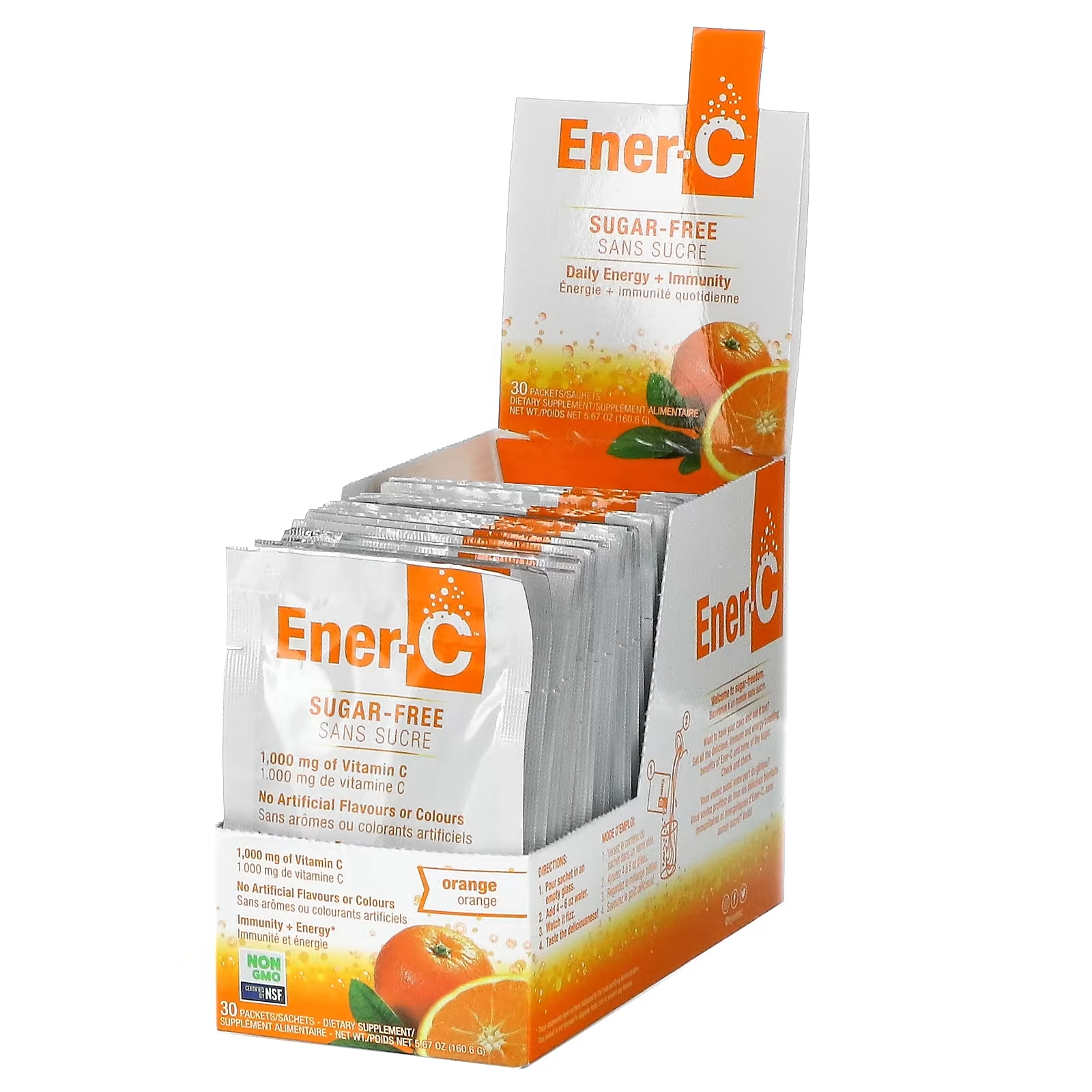 цена Ener-C витамин C смесь для приготовления мультивитаминного напитка со вкусом апельсина без сахара 1000 мг, 30 пакетиков