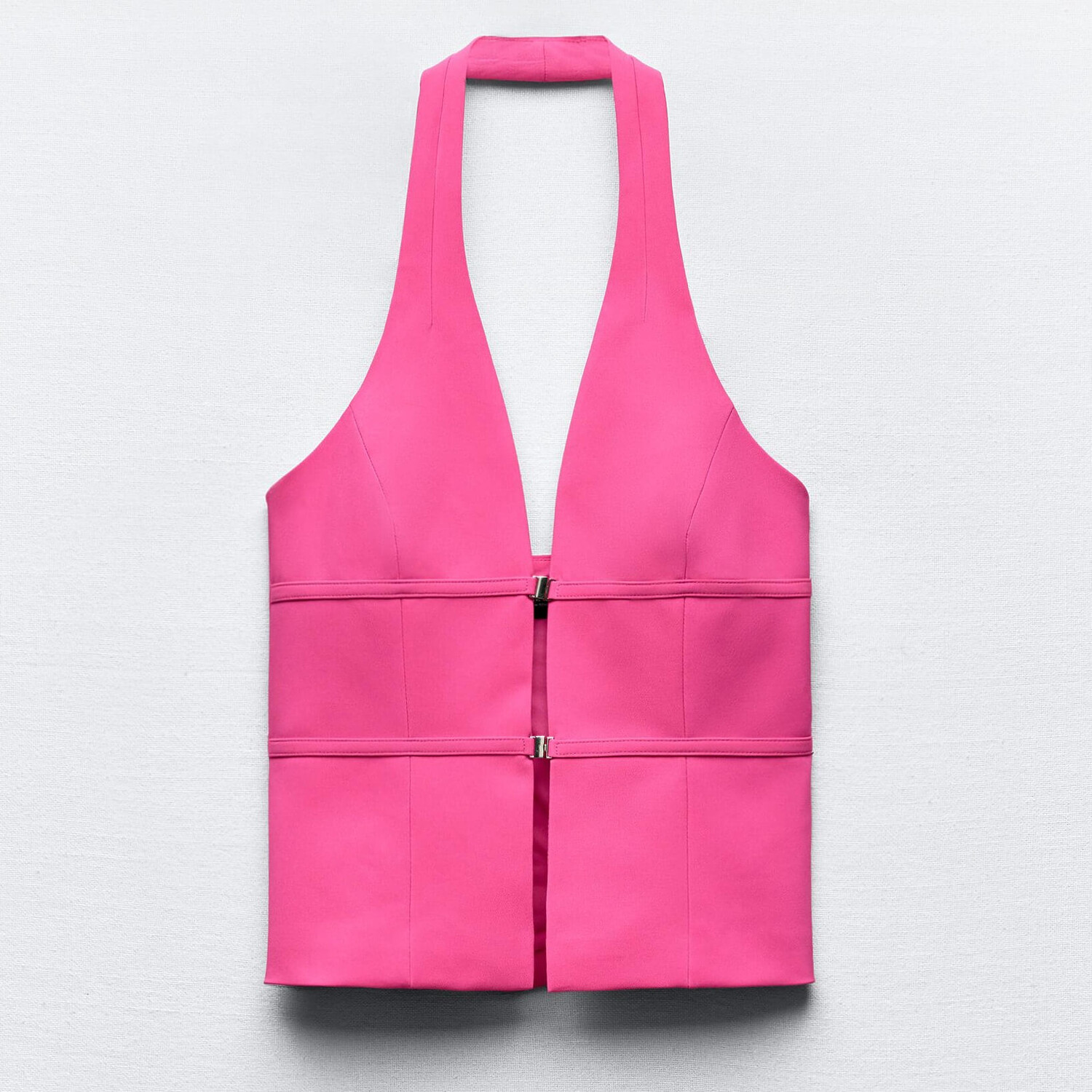 

Топ Zara Halter With Buckles, ярко-розовый