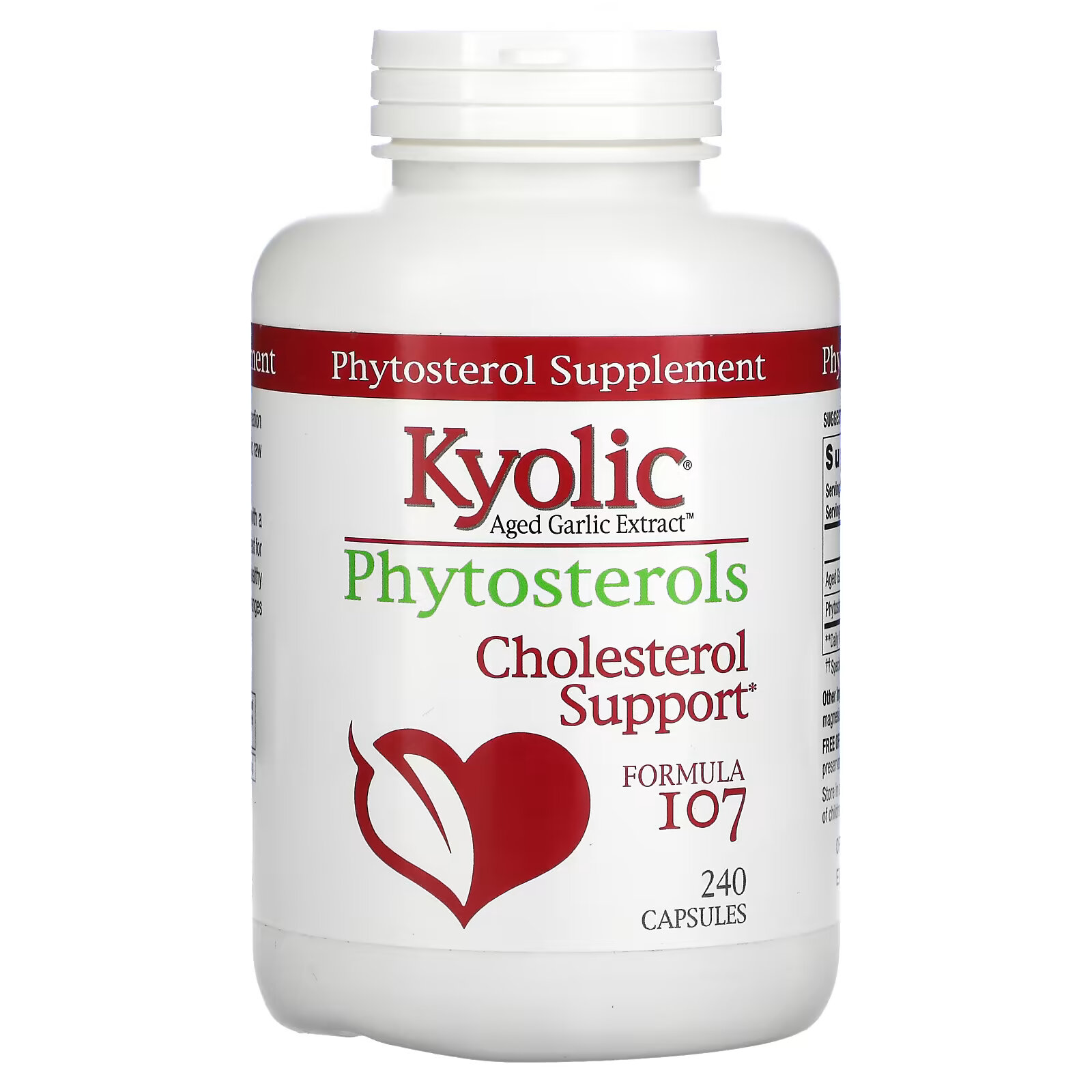 Kyolic, Экстракт выдержанного чеснока, фитостеролы, формула 107, 240 капсул kyolic экстракт выдержанного чеснока без запаха формула 106 300 капсул