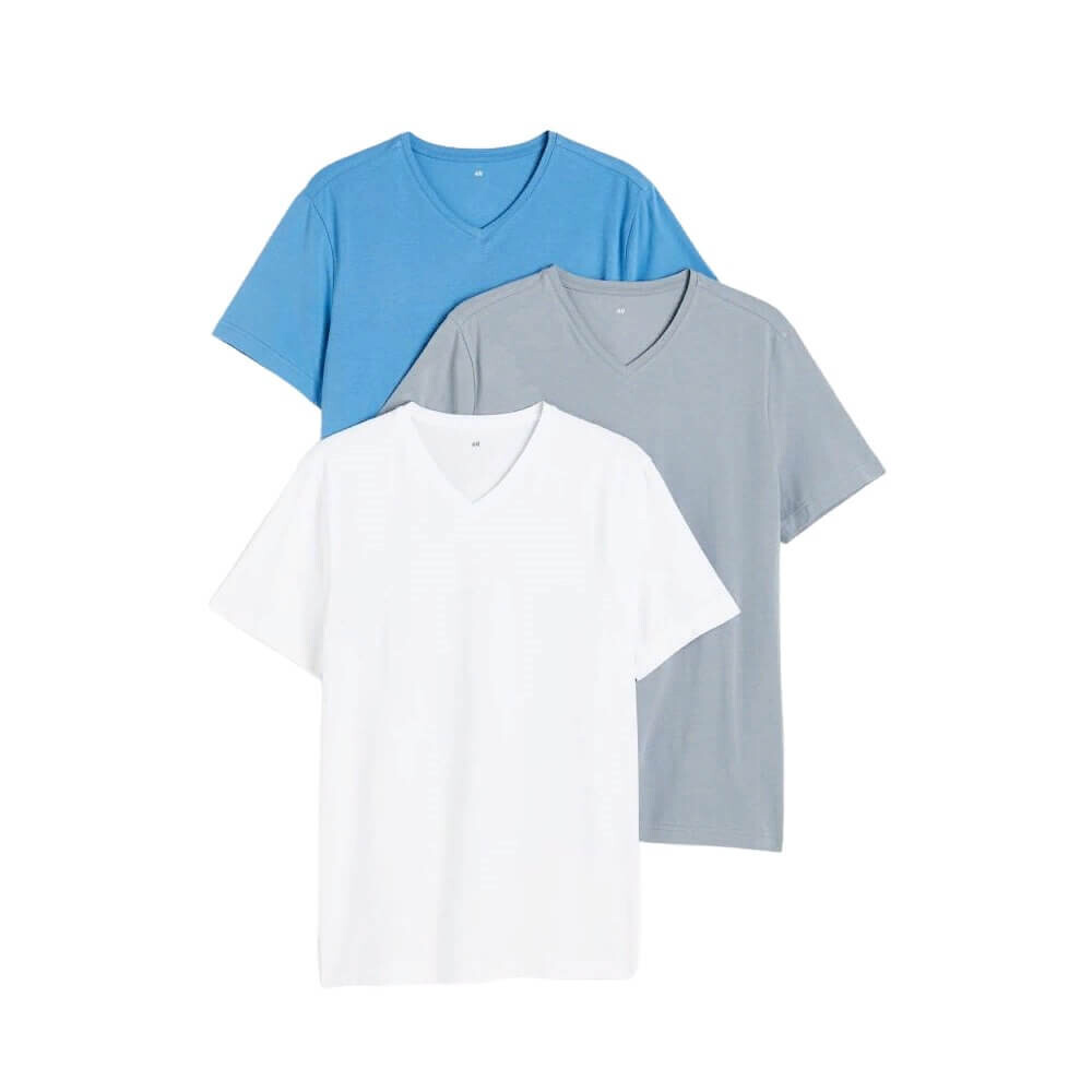 

Комплект облегающих футболок H&M V-neck, 3 штуки, голубой/стальной синий/белый