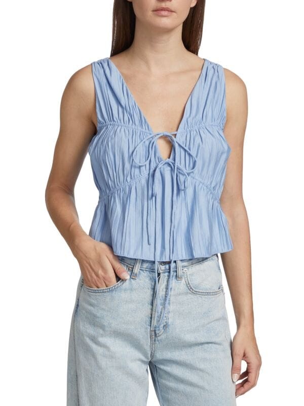 

Зауженный жатый топ без рукавов Frame Chambray blue
