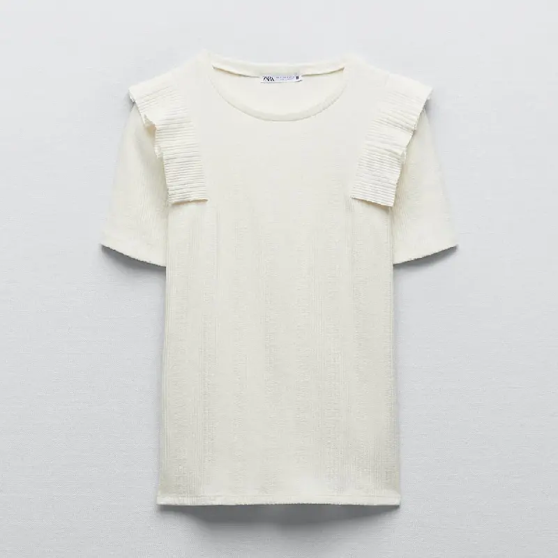 

Футболка Zara Ribbed With Ruffles, белый