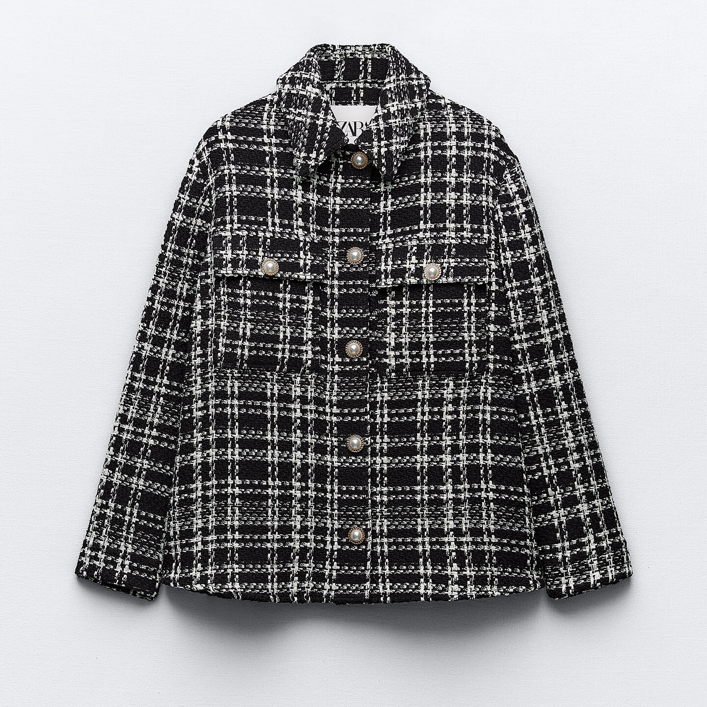 

Пиджак Zara Textured Check, черный/бежевый
