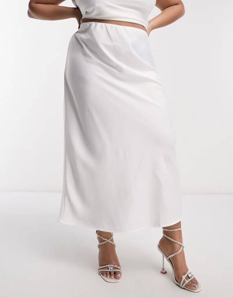 

Белая атласная юбка-комбинация средней длины Pieces Curve Bride To Be Exclusive Pieces Plus