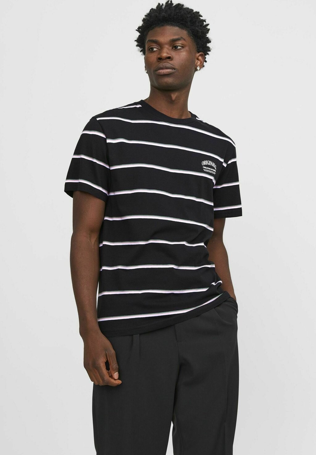 

Футболка с принтом GESTREIFT RUNDHALS Jack & Jones, цвет black
